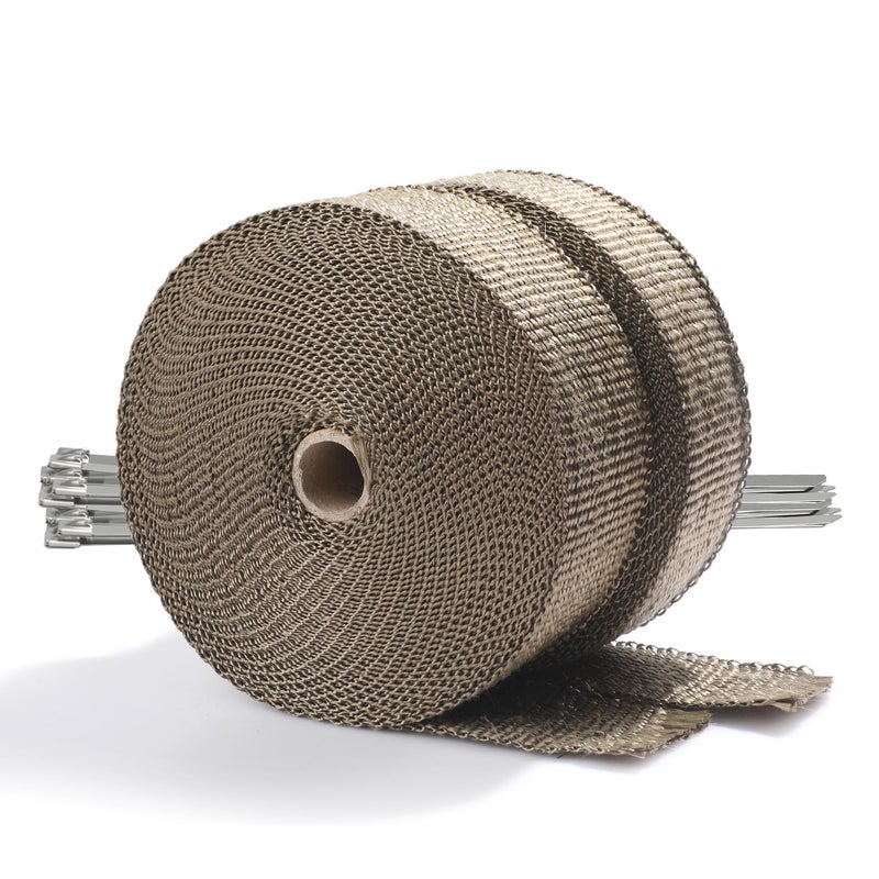ARTR 2" x 50' Titanium Exhaust Header Heat Wrap 2 Rolls with 20PCS 11.8 Inch Stainless Steel Locking Ties - Image 1